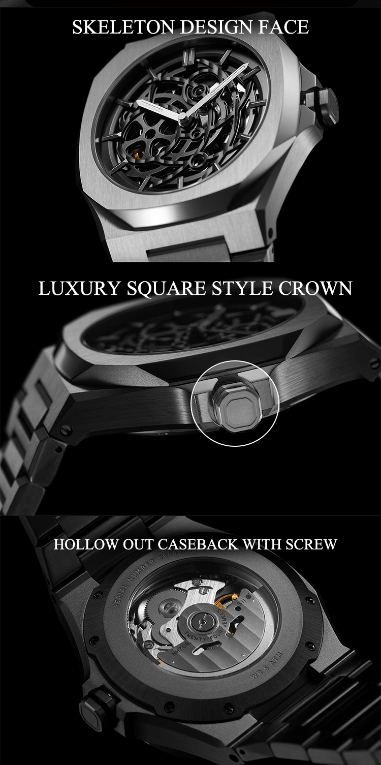 ساعة Vdear الفاخرة الميكانيكية توربيون، ساعة رجالية أوتوماتيكية بهيكل عظمي، قابلة للتخصيص حسب الطلب 11