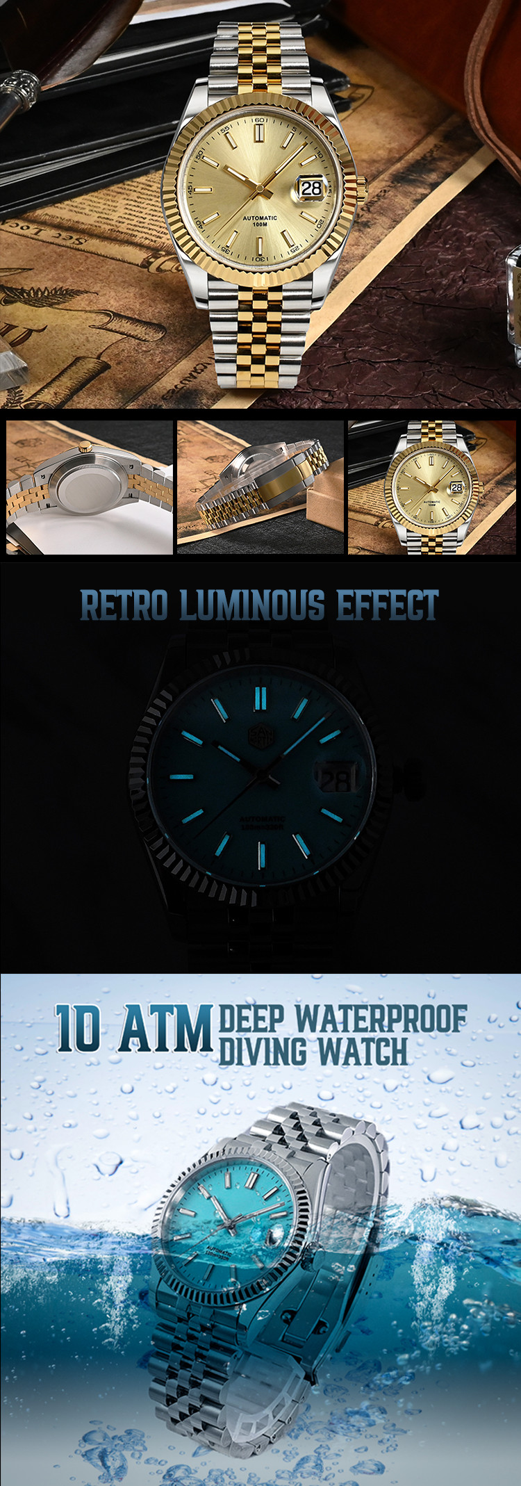 Vdear Diving 10atm Waterproof Watch Mechanical Automatic Watches Customizable Oem Professional Wrist Watch 10