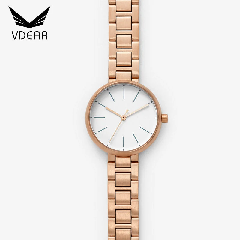 VDEAR -low moq fashion quartz watch Stainless steel chain custom your own brand design watch 1