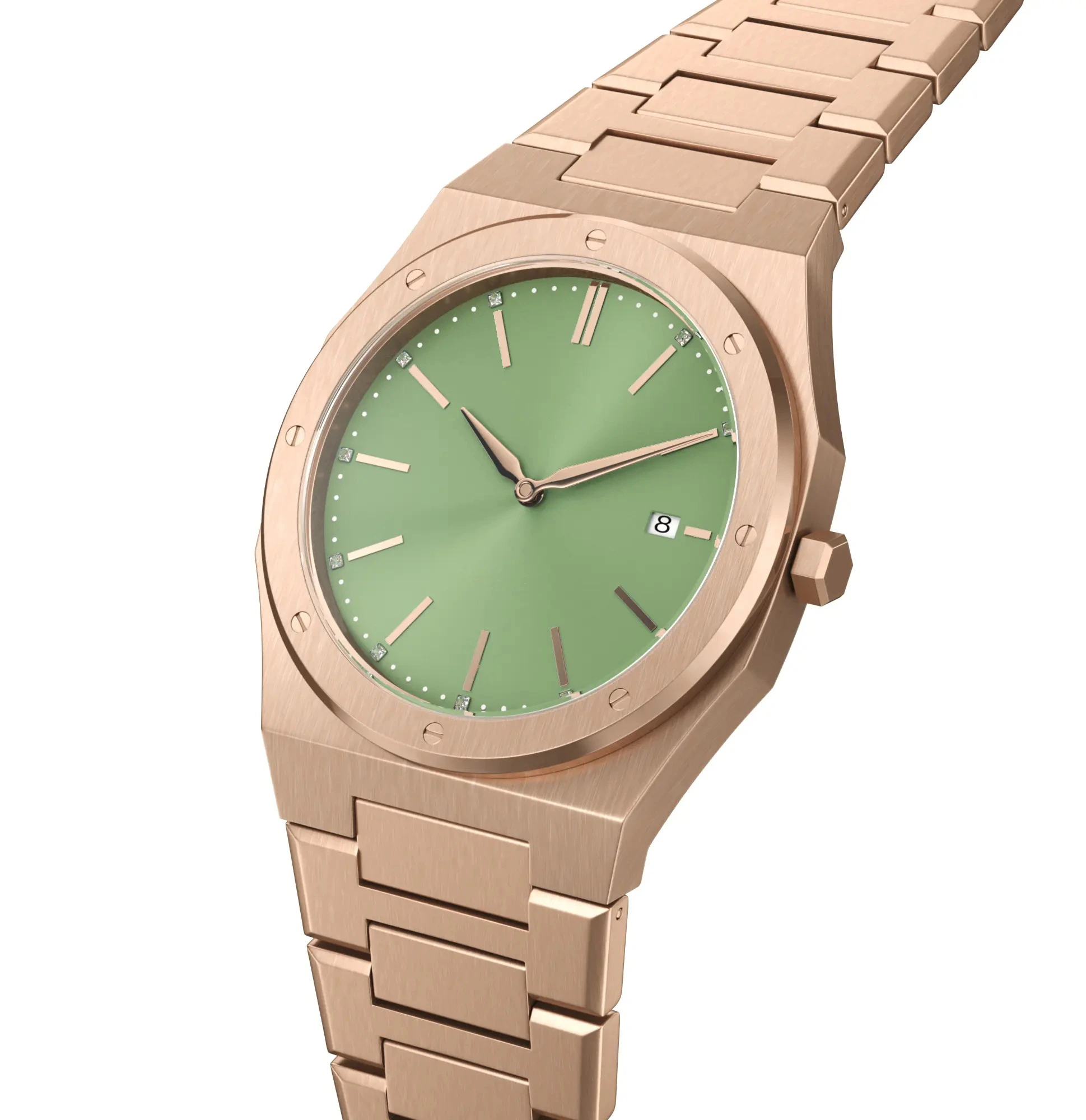 VDEAR - Ladies Green Sunray Dial Quartz Watches With Calendar Custom Minimalist 7mm Thickness Women Watch 1
