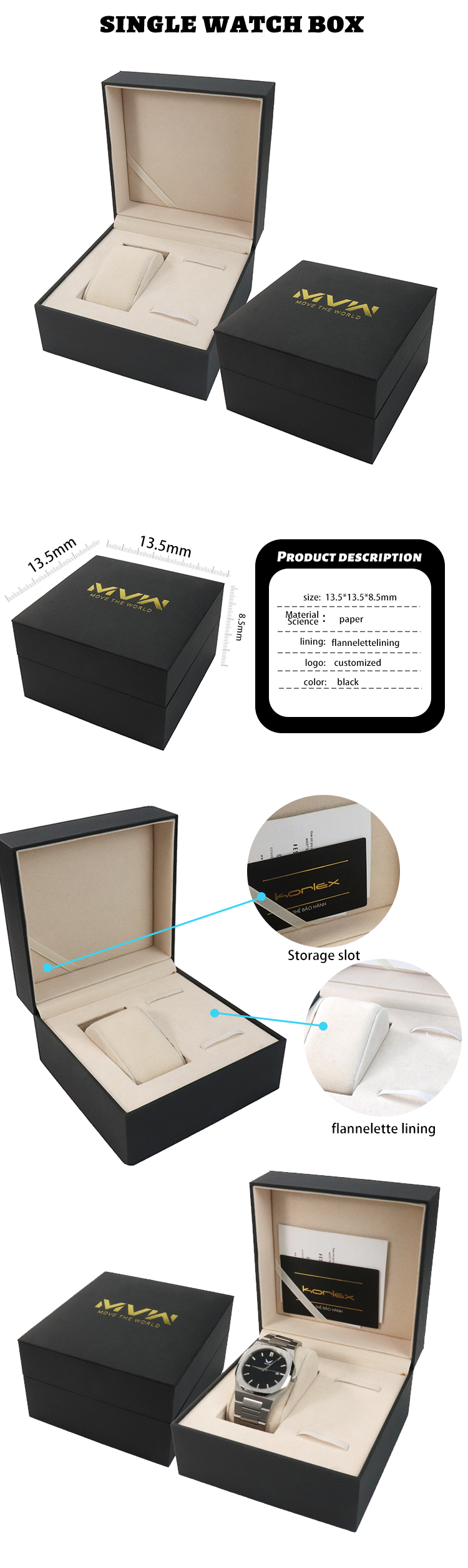 VDEAR - Luxury Custom Logo Extra Band Strap Cardboard Paper Watch Gift Box For Watch Watch Box 9