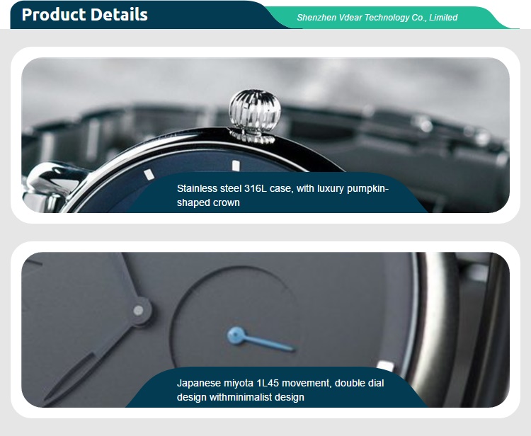 VDEAR - 2020 Luxury Silver 316L Stainless Steel Japan Quartz Movement Men Watch others 11