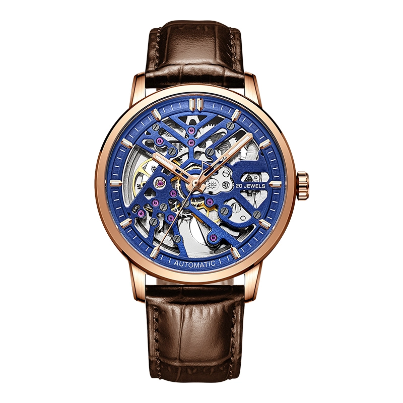 VDEAR - 2021Business Rose Gold Genuine Leather Strap Reloj Con Encendedor Custom Watch Logo Luxury Mechanical Watches For Mens New Arrival 1