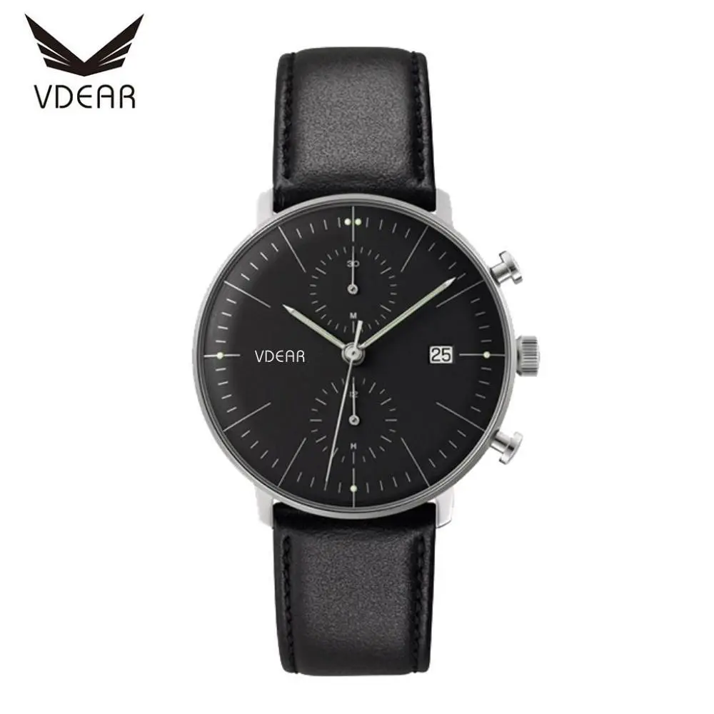 VDEAR - Custom Black Plated Domed Watch Sapphire Crystal Glass 316L Stainless Steel Luxury Watches Men Sport others 1