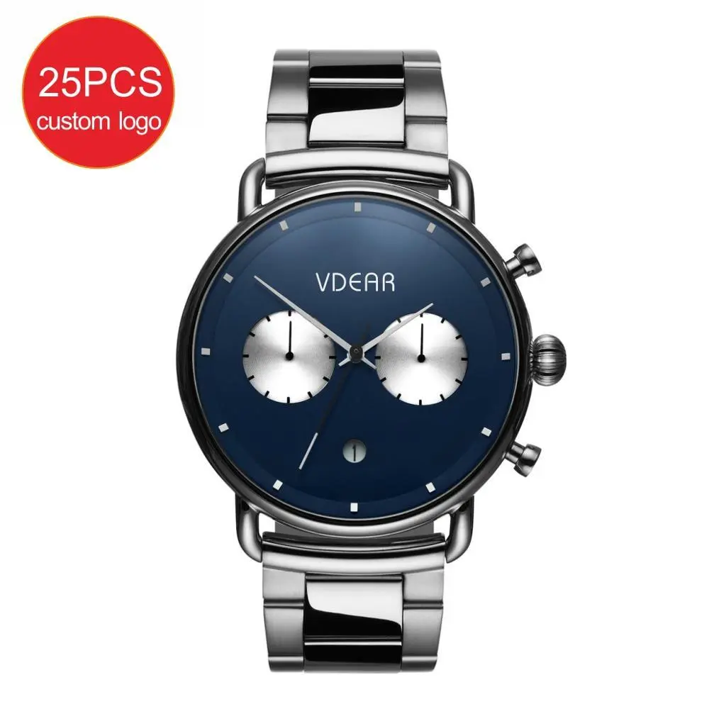 VDEAR - Montre chronographe chinoise étanche 3 ATM, mouvement à quartz japonais, fond en acier inoxydable, marque personnalisée, autres 1