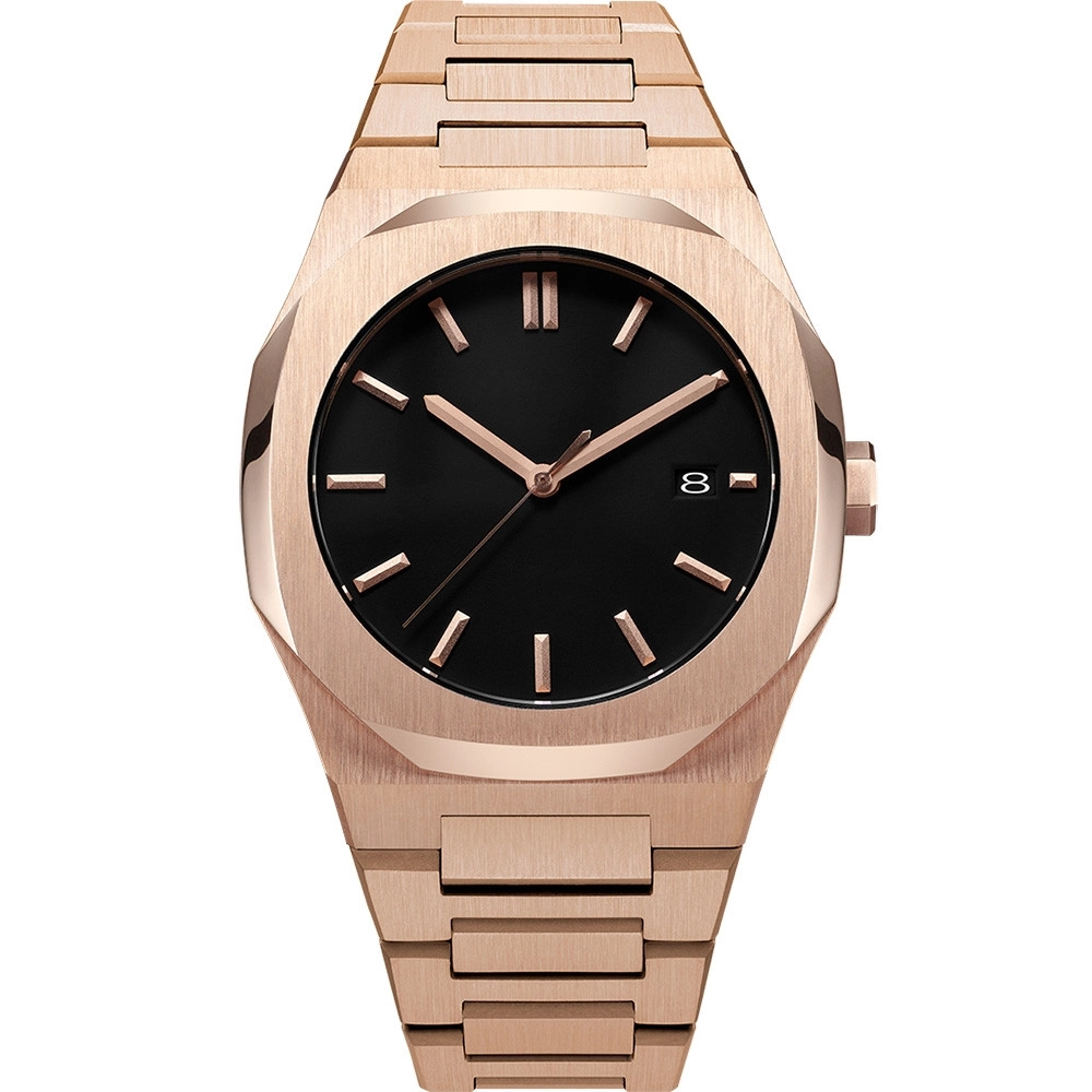 VDEAR - Orologio da polso da uomo con lunetta in acciaio inossidabile color oro rosa, movimento giapponese, marchio OEM, stile acciaio inossidabile 1