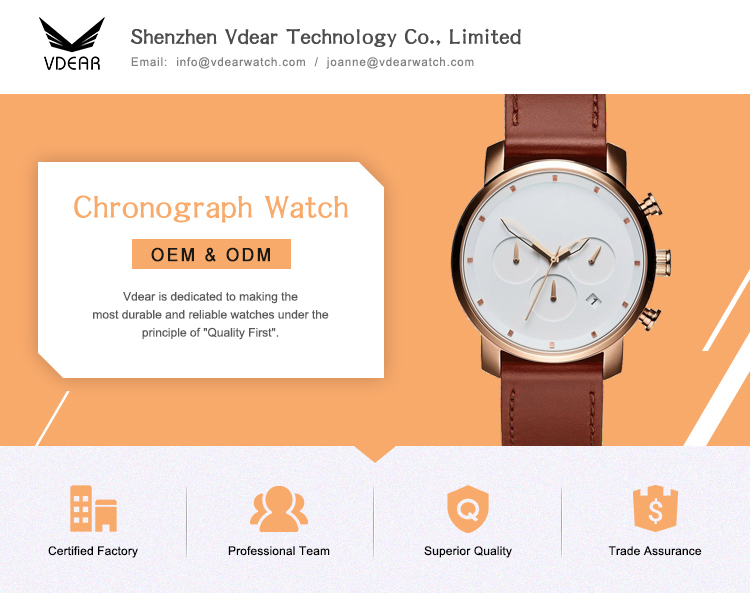 VDEAR - Cool Fashion Genuine Leather Strap Chrono Japanese Movement Mens Watch Chronograph Watch 10