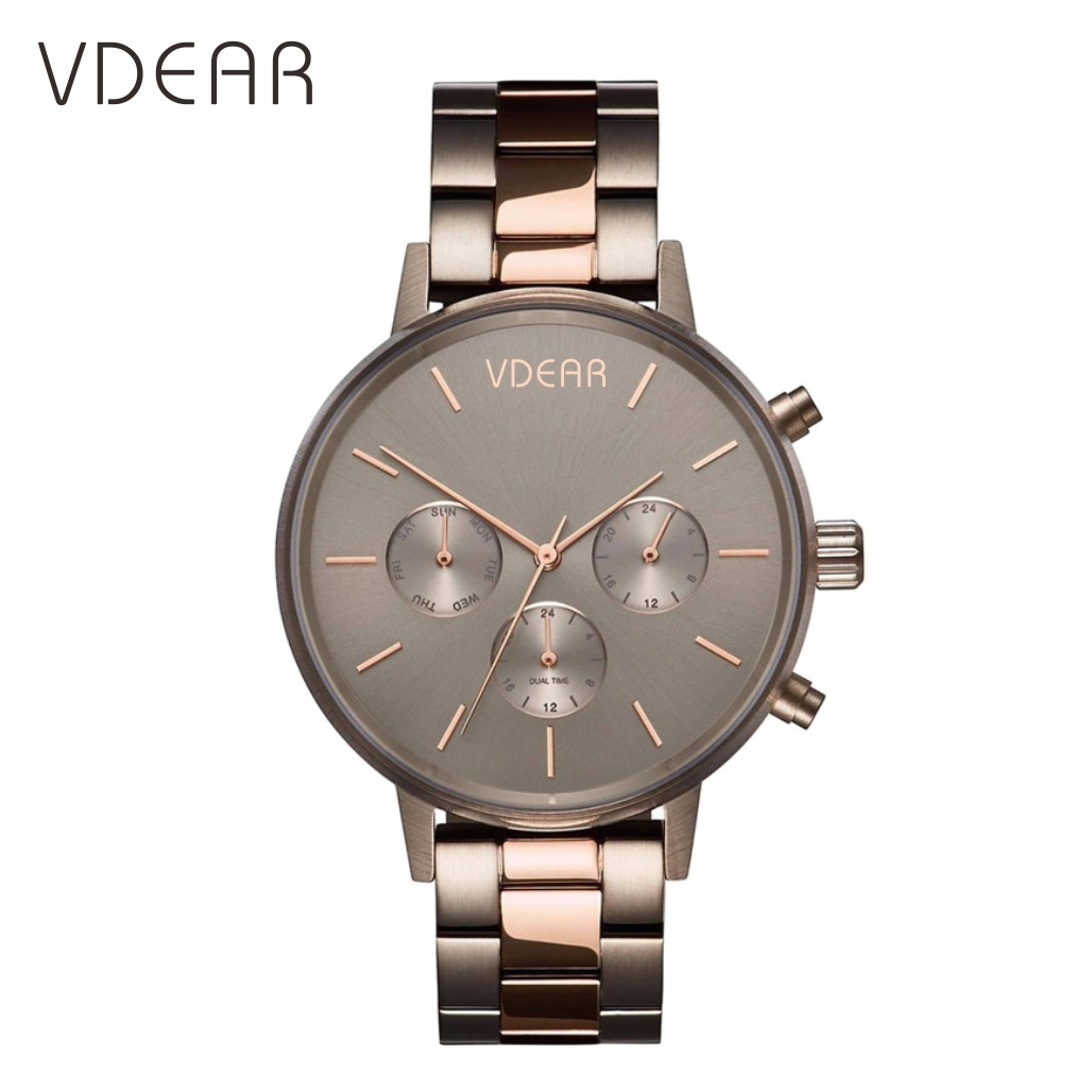 VDEAR - 316l stainless steel watch case rose gold IP plated oem chrono ladies wrist watch women brands luxury Chronograph Watch 1