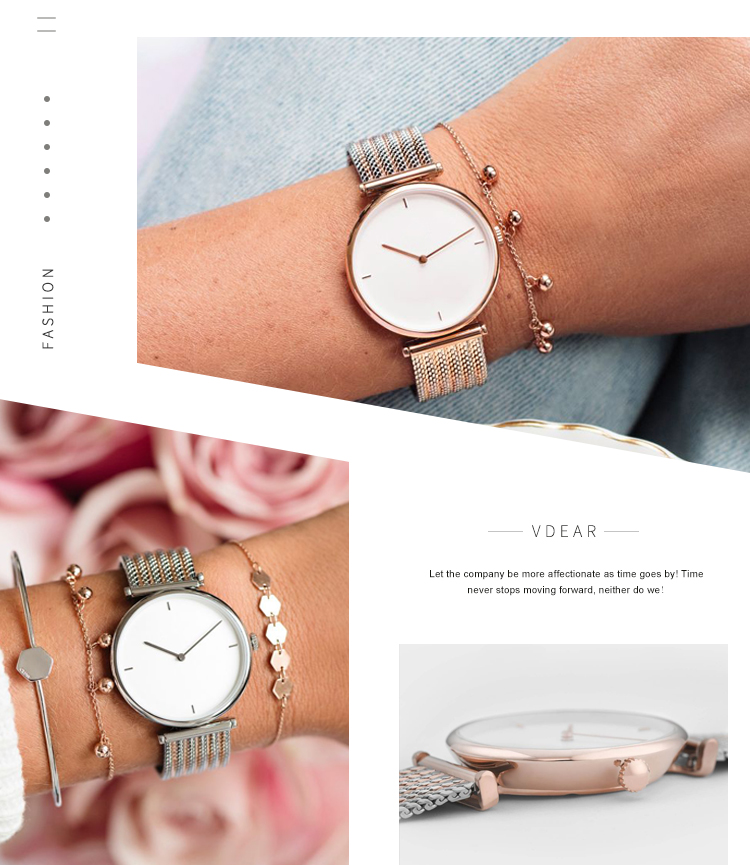 VDEAR - Horloge met meshband, minimalistisch, waterdicht, roestvrij staal, quartz polshorloge voor dames 11
