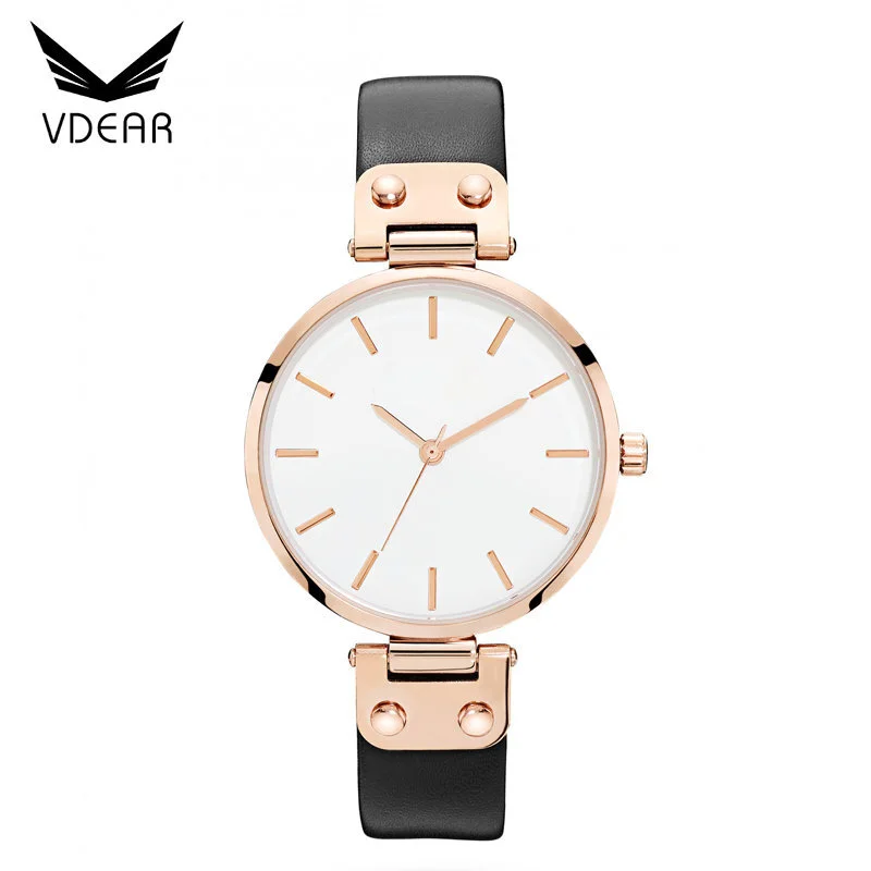 VDEAR - Orologio da polso da donna con cinturino sottile in pelle da 34 mm, produttore di orologi personalizzati, orologio al quarzo da donna 1
