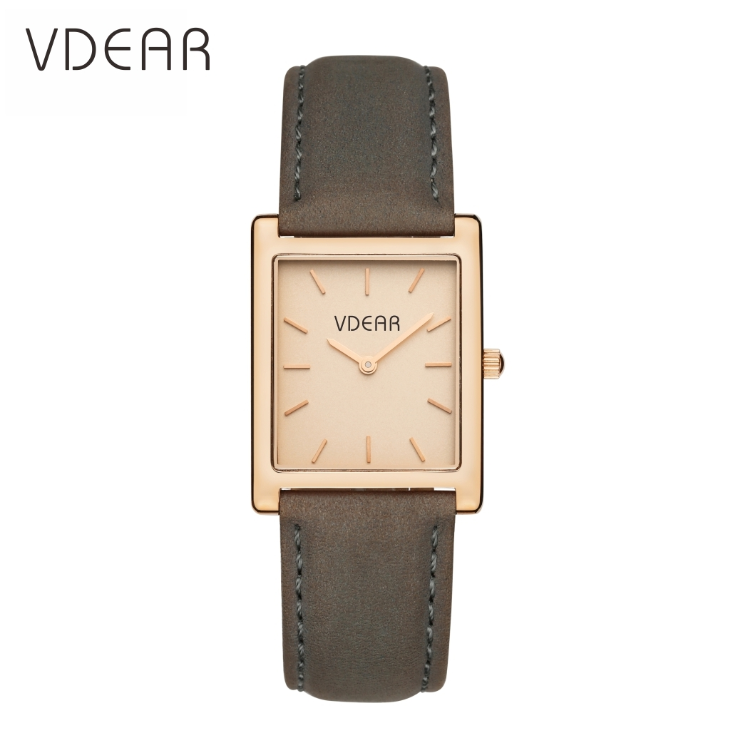 VDEAR - Orologio da donna quadrato in pelle con movimento giapponese placcato in oro IP, orologio al quarzo da donna 1