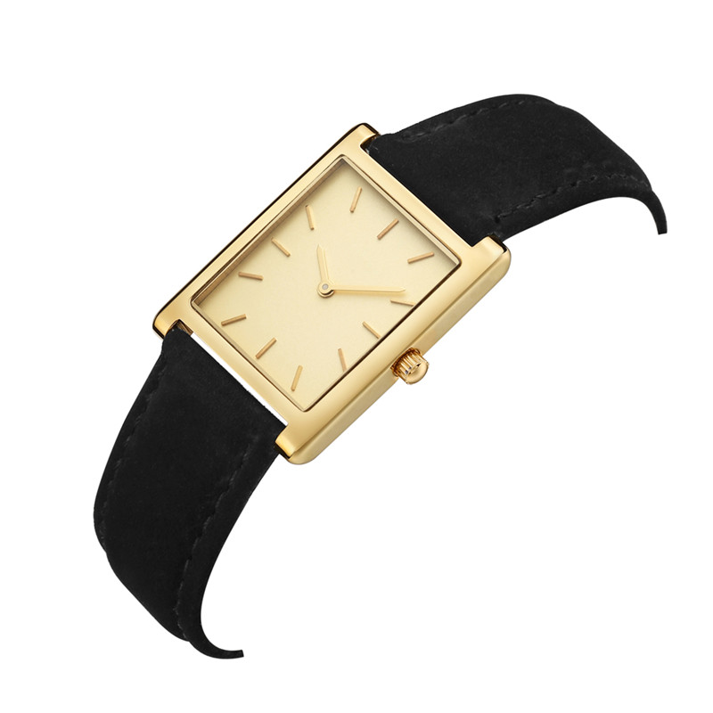 VDEAR - Orologio da donna quadrato in pelle con movimento giapponese placcato in oro IP, orologio al quarzo da donna 12