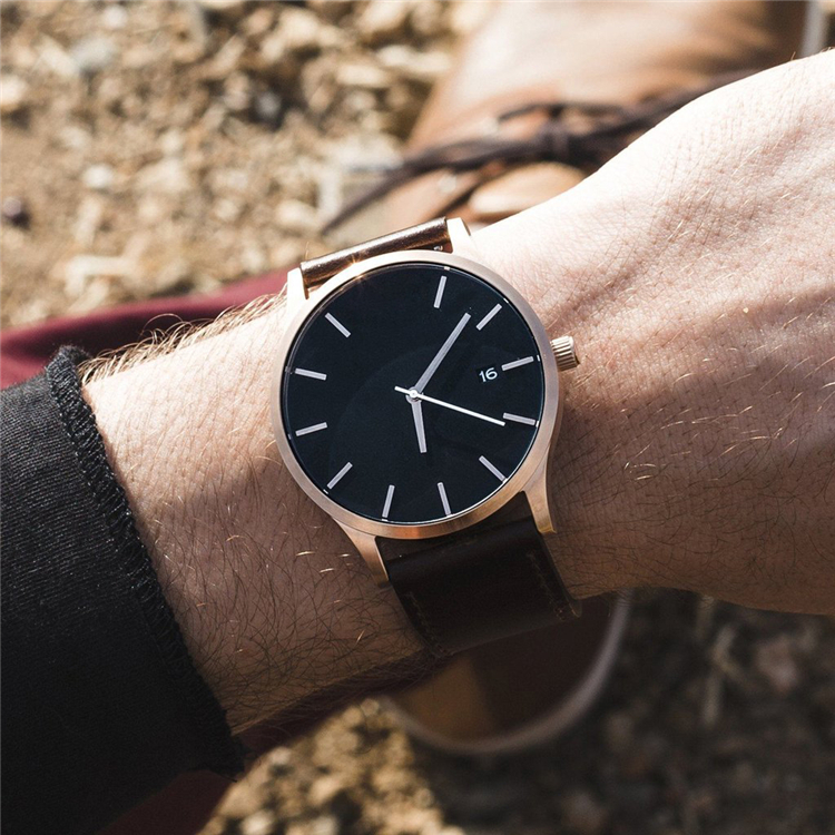 VDEAR - Grey dial High quality leather band minimalist mens hand wrist watch wristwatches Stainless Steel Style 22