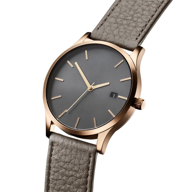 VDEAR - Grey dial High quality leather band minimalist mens hand wrist watch wristwatches Stainless Steel Style 18