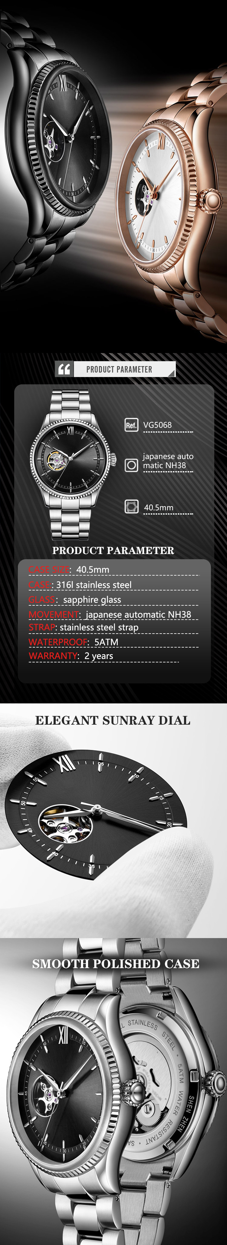 VDEAR - 2022 Brand Own Customize Relojes Automaticos Hombre Men's Mechanical Watch Luxury Automatic Automatic Watch For Men 9