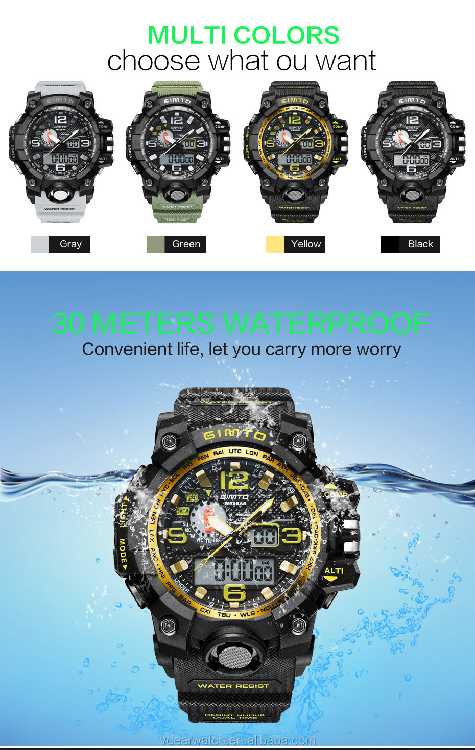 VDEAR - Out door army style multiple time zone technology men sport watch analog digital wrist watch others 22