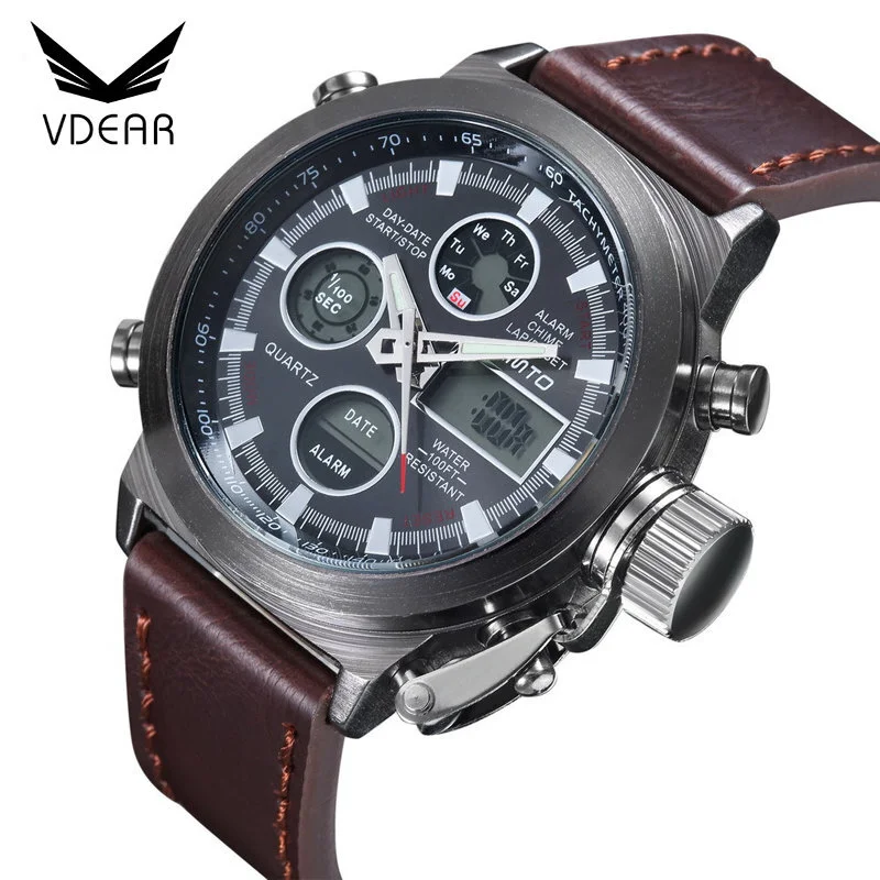 VDEAR - Multifunction timepiece leather brands sports wrist watches cool watches men with alarm others 1
