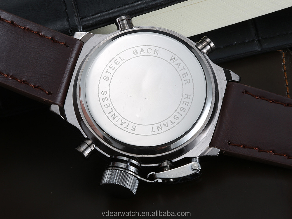 VDEAR - Multifunction timepiece leather brands sports wrist watches cool watches men with alarm others 24