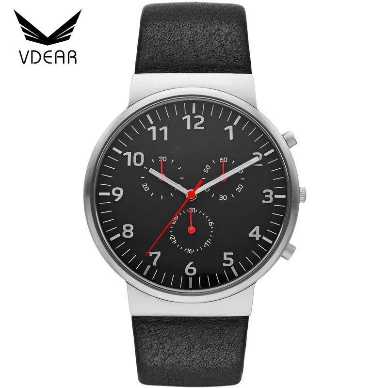 VDEAR - Three eyes leather quartz chronograph steel watch design your own custom logo watches men others 1