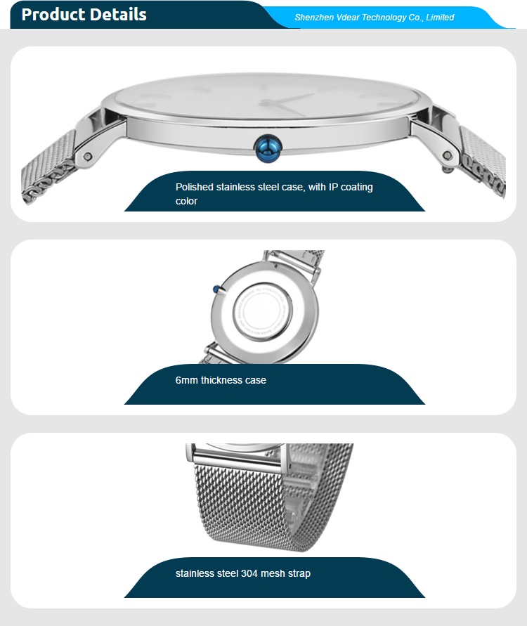 VDEAR - Japanese miyota GL20 2 hands watch simplicity design watch stainless steel mesh strap others 14