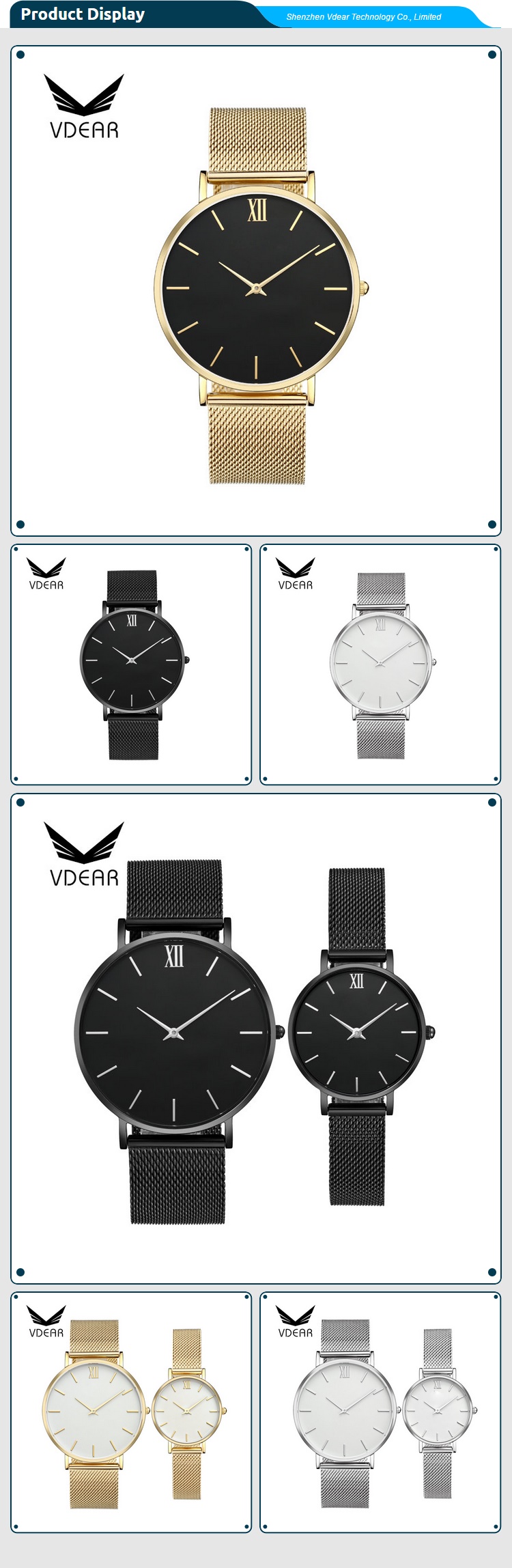 VDEAR - Japanese miyota GL20 2 hands watch simplicity design watch stainless steel mesh strap others 12