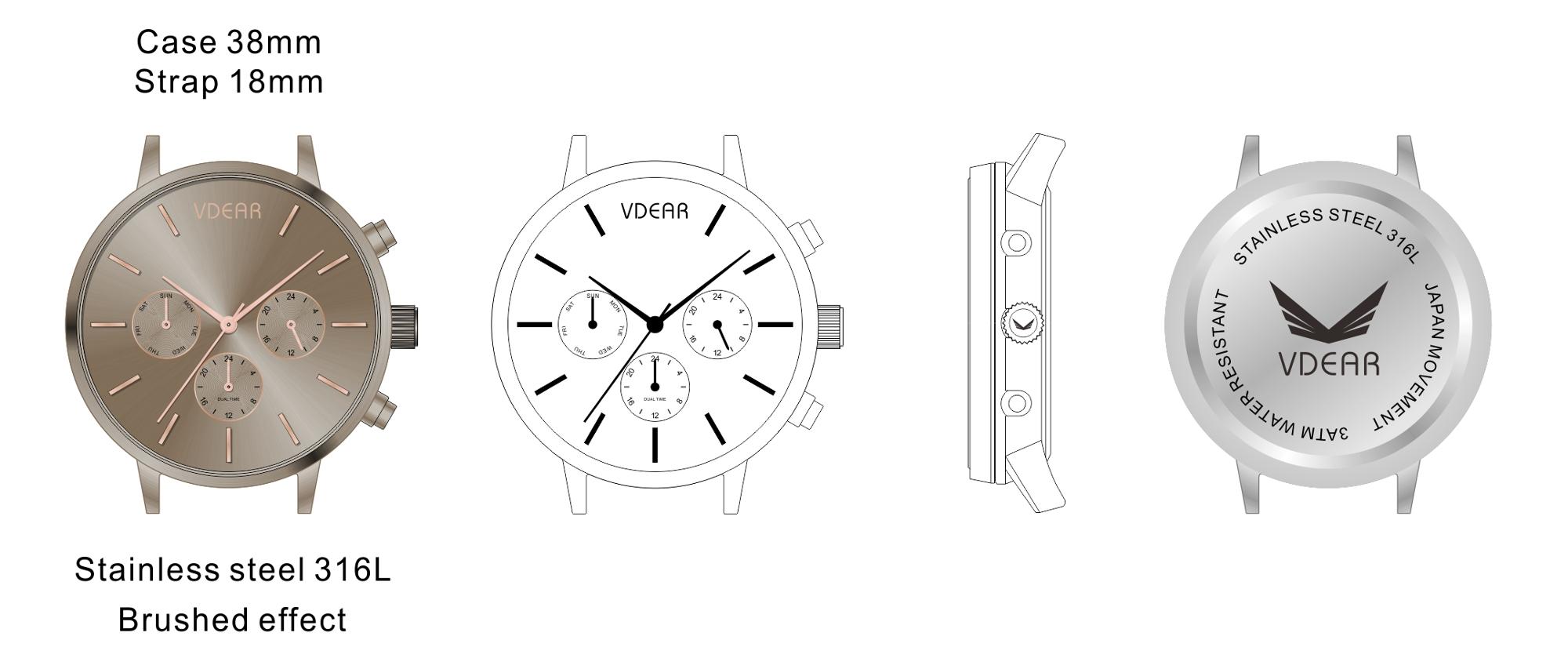 VDEAR - Gold plated brand your logo time force 5atm water resistant fashion women odm brand chronograph watch others 12