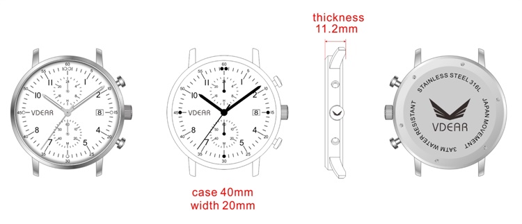VDEAR - ساعات كرونوغراف مقاومة للماء من الفولاذ المقاوم للصدأ، بحد أدنى منخفض للطلبات، تحمل علامتك التجارية، وغيرها. 12