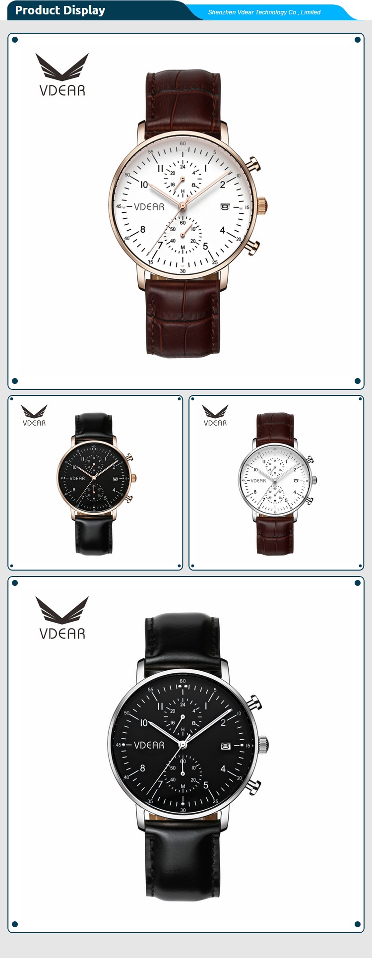 VDEAR - ساعات كرونوغراف مقاومة للماء من الفولاذ المقاوم للصدأ، بحد أدنى منخفض للطلبات، تحمل علامتك التجارية، وغيرها. 14