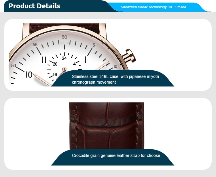 VDEAR - ساعات كرونوغراف مقاومة للماء من الفولاذ المقاوم للصدأ، بحد أدنى منخفض للطلبات، تحمل علامتك التجارية، وغيرها. 16