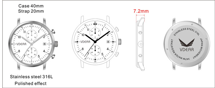 VDEAR - LOW MOQ fashion brand men 3 atm stainless steel case back curved glass watch others 12