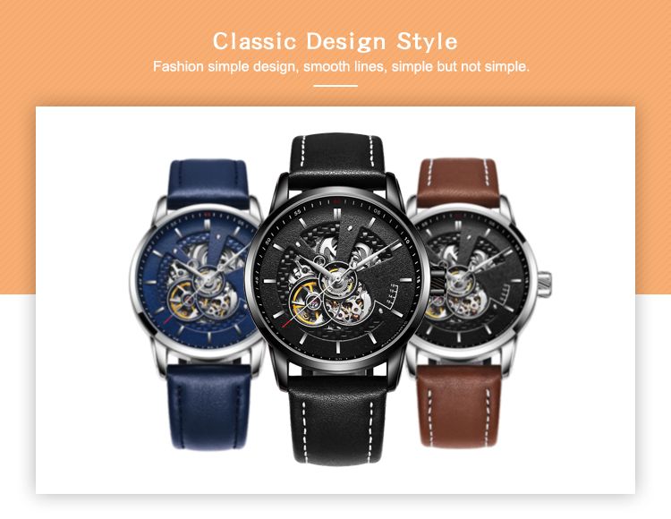 VDEAR - OEM Herrenuhr im modischen Stil mit individuellem Logo, mechanisches Automatikgehäuse, Lederarmband, lässige Hohlkammeruhr (andere) 10