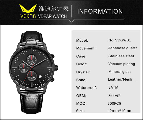 VDEAR – Personalisierbare Herrenuhr mit Ihrem eigenen Logo, schlichter Chronograph, goldene Lünette, japanisches Quarzwerk, weitere Modelle 9