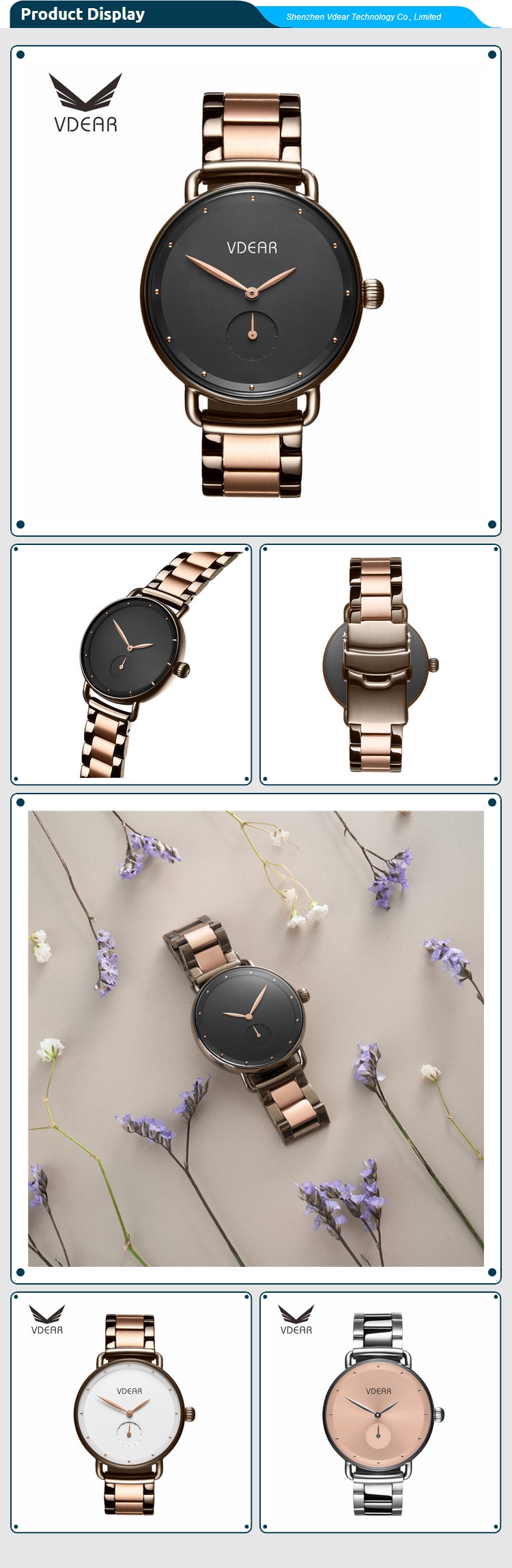 VDEAR - Orologi da polso da donna di alta qualità, nuovi, personalizzati, con basso MOQ, eleganti, in oro rosa e altri marchi. 14