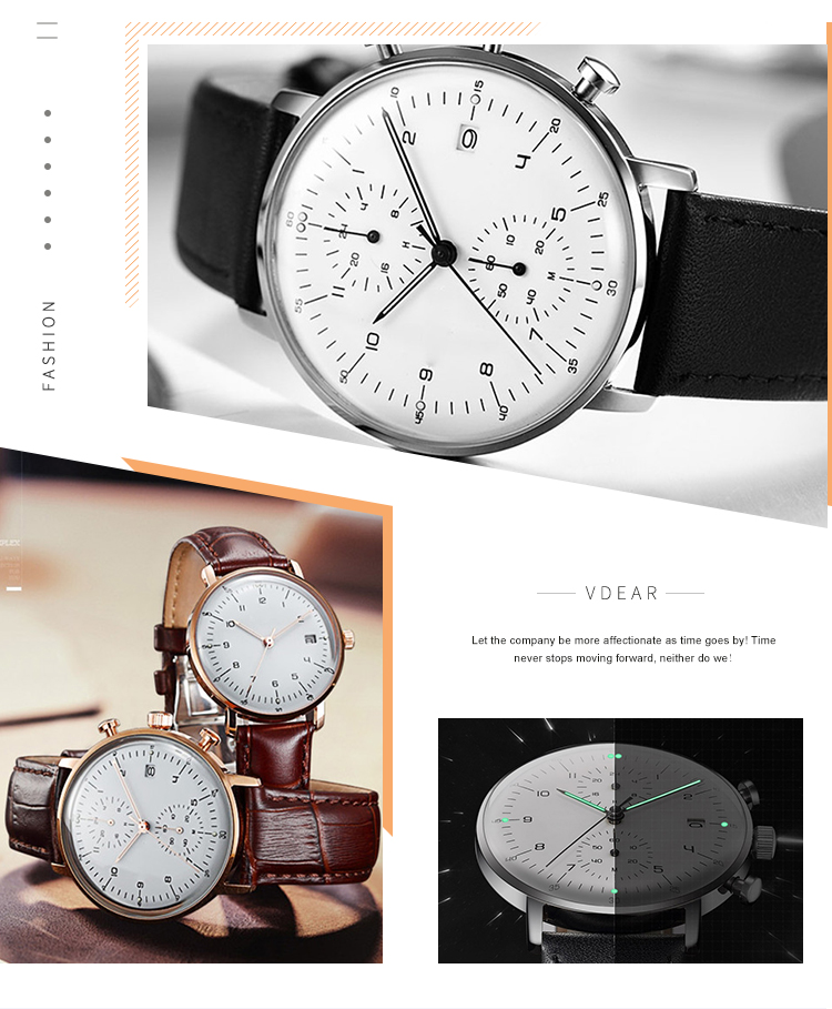 VDEAR - Orologi personalizzati all'ingrosso Cronografo al quarzo Orologio da polso in acciaio inossidabile altri 16