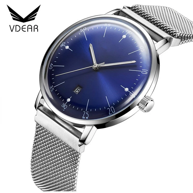 VDEAR - Customisable high quality stainless steel no logo watches fashion watches men with blue dial others 1