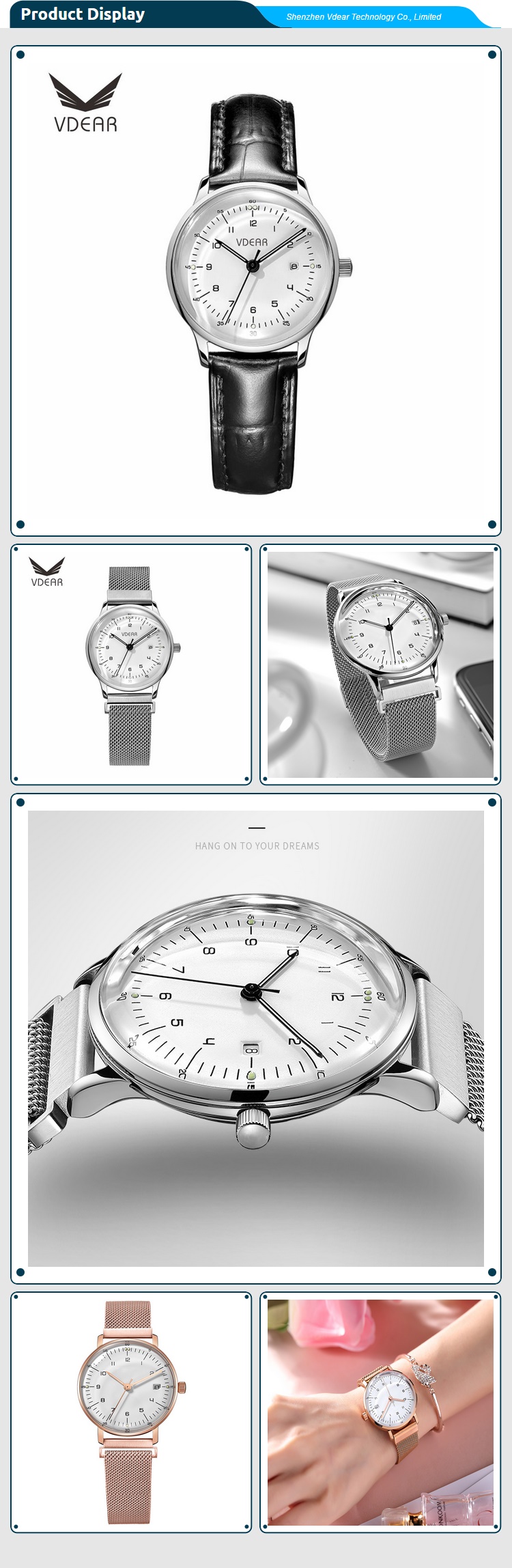 VDEAR - VDEAR LOW moq custom logo dome glass new style fancy ladies leather watches others 12