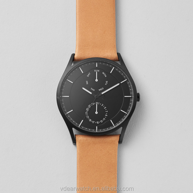 VDEAR - Black dial own label workable two eyes watch oem chronograph stainless steel leather strap quartz watch sr626sw others 11