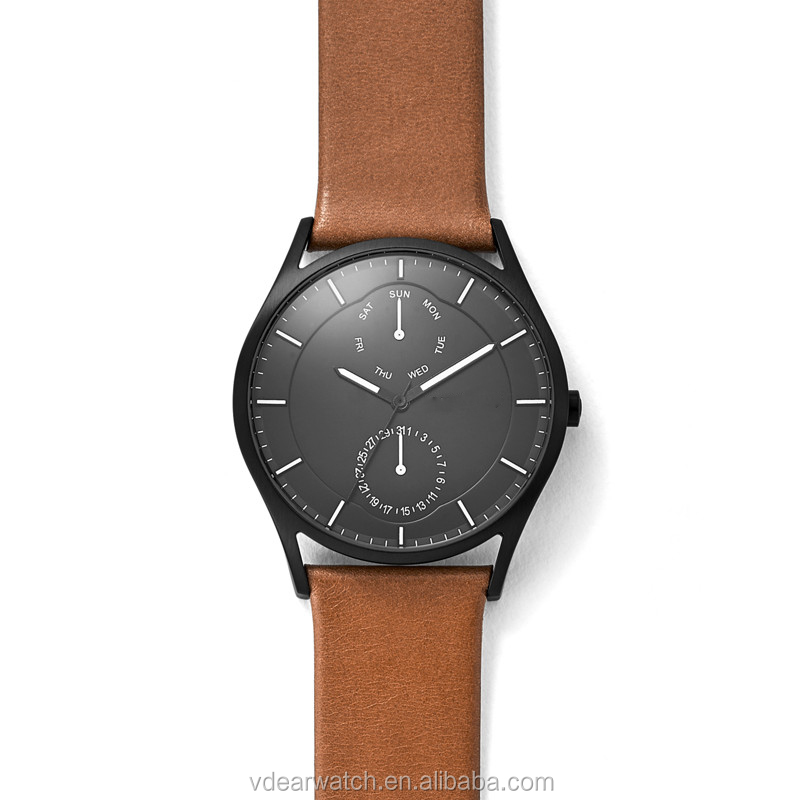 VDEAR - Black dial own label workable two eyes watch oem chronograph stainless steel leather strap quartz watch sr626sw others 15