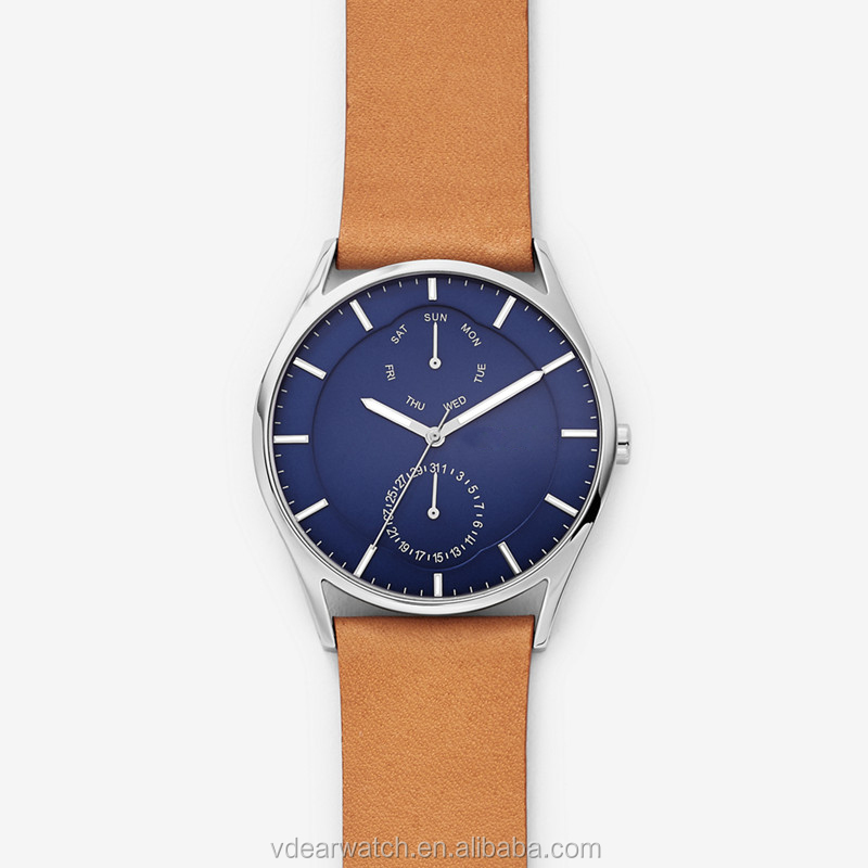 VDEAR - Black dial own label workable two eyes watch oem chronograph stainless steel leather strap quartz watch sr626sw others 17