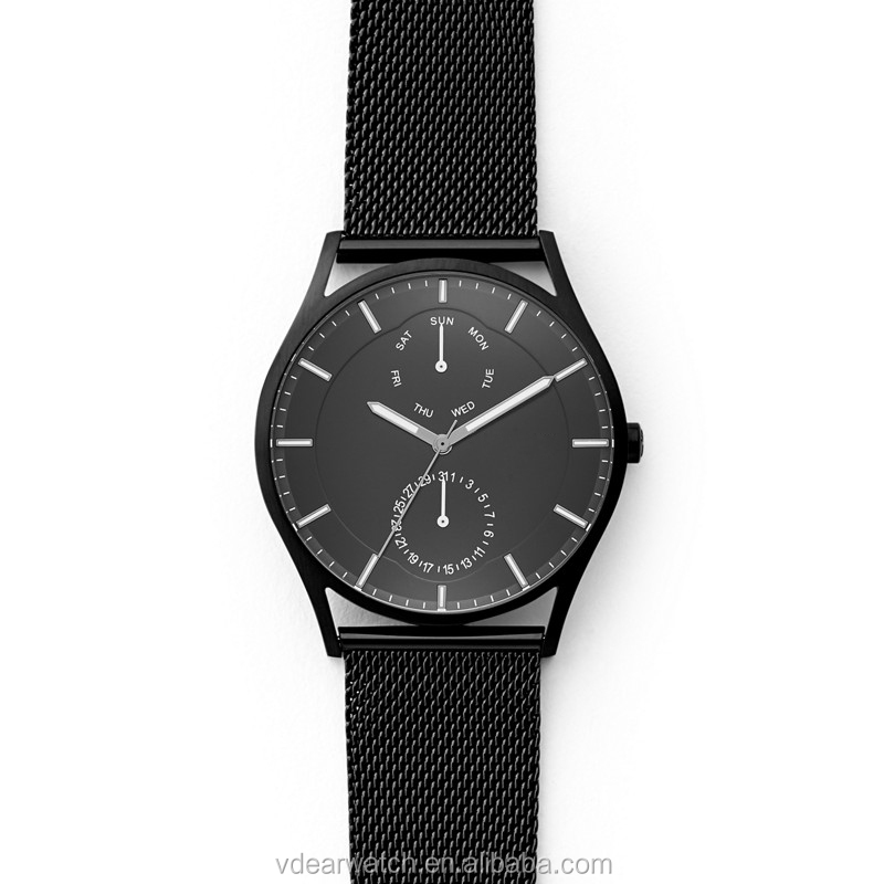 VDEAR - Black dial own label workable two eyes watch oem chronograph stainless steel leather strap quartz watch sr626sw others 13