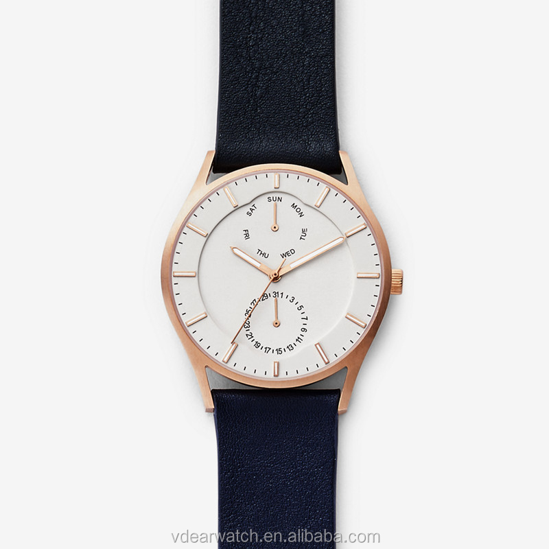 VDEAR - Black dial own label workable two eyes watch oem chronograph stainless steel leather strap quartz watch sr626sw others 19