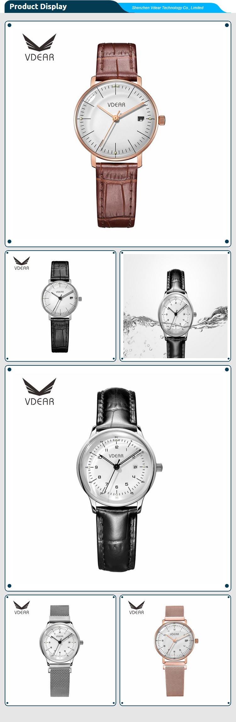 VDEAR - ساعة يد نسائية فاخرة من الذهب الوردي، مزينة بشعار ODM، مصنوعة من الزجاج المنحني، بتصميم عصري أنيق. 12