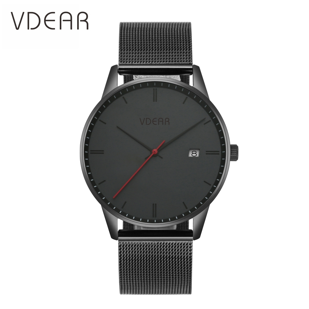 VDEAR - ساعة كوارتز يابانية الصنع، بشعار مخصص، مينا فارغ، علامة تجارية خاصة، ساعات يد رجالية أنيقة من الفولاذ المقاوم للصدأ 1
