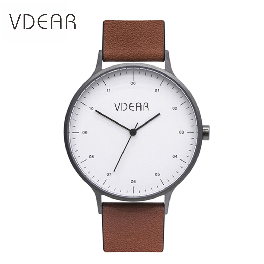 VDEAR - Läderarmband, specialdesignat, privat etikett, minimalistiskt, helt nytt armbandsur för män, 2020, rostfritt stål 1