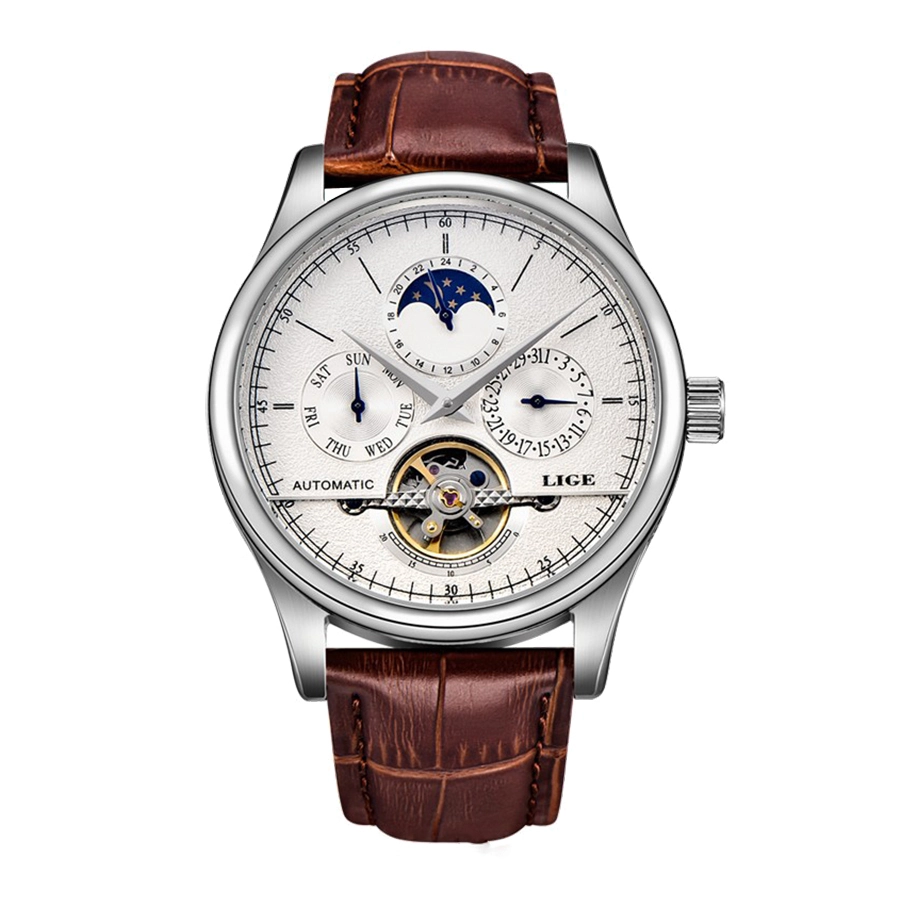 VDEAR - Montre automatique pour homme, boîtier en acier inoxydable, étanche, multifonction, marque privée, mouvement lune. 1