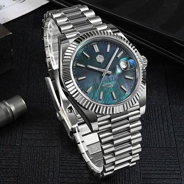 VDEAR - ساعة غوص فاخرة للرجال، أوتوماتيكية، بحركة يابانية 8215، مع مينا لؤلؤي قابل للتخصيص، مقاومة للماء حتى عمق 100 متر، ووجه لؤلؤي ... 1