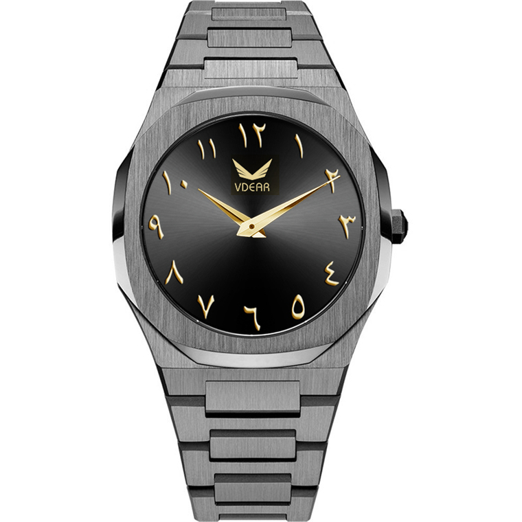 VDEAR - 2021 New Coming Private Label Oem Gun Black Mens Stainless Steel Arabic Dial Reloj Hombre Quartz Minimalist Watch Luxury others 1