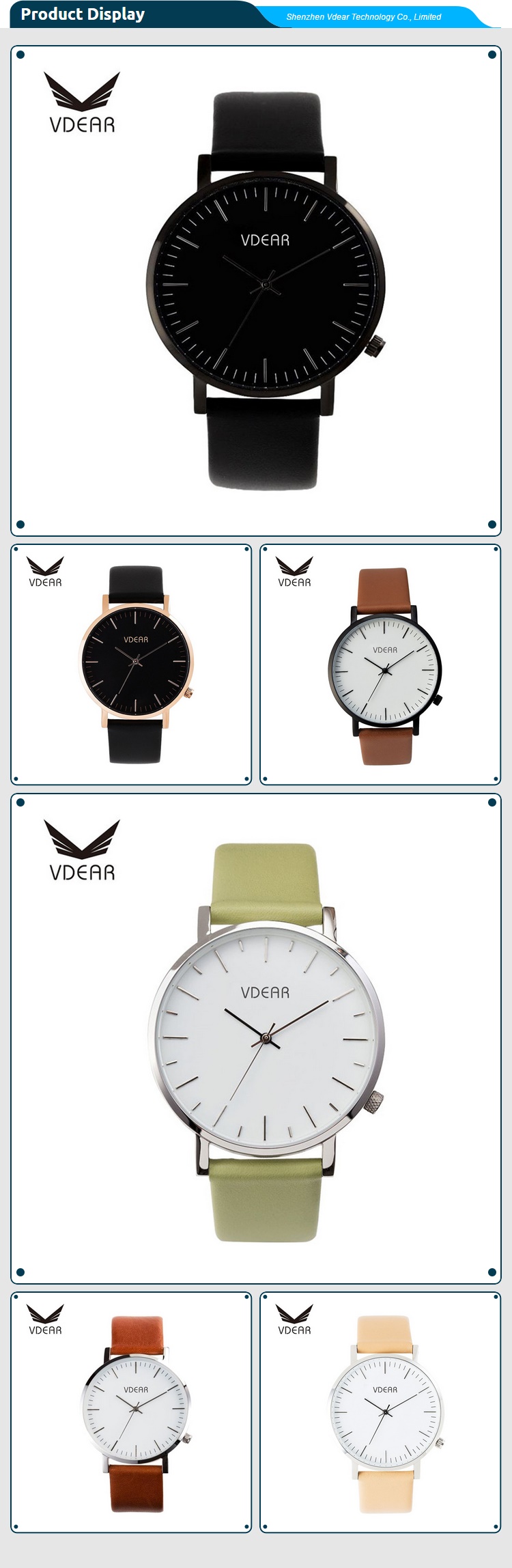 VDEAR - All black stainless steel back water resistant watch customizable sapphire crystal glass oem watch factory china others 14