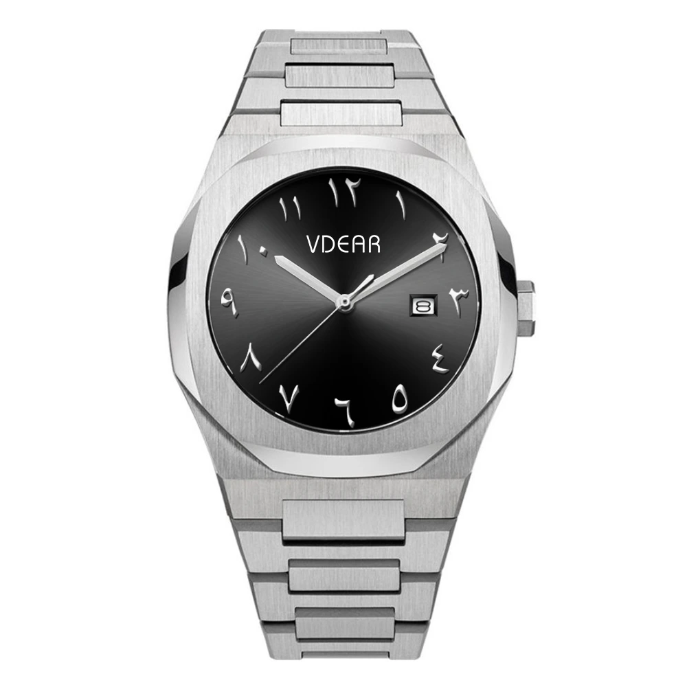 VDEAR - Orologio da uomo con numeri arabi di marca, cinturino in acciaio inossidabile, orologio da polso al quarzo, orologio in oro, prezzo altri 1