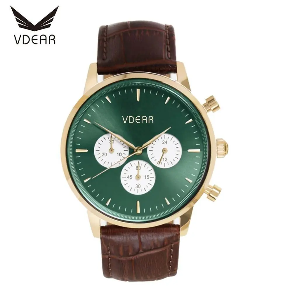 VDEAR - Montre classique pour homme avec bracelet en cuir, 3 sous-cadrans, chronographe et mouvement à quartz (vente en gros) - Autres 1